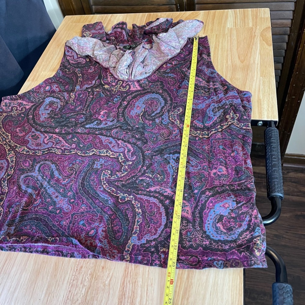 Lauren Ralph Lauren Womens 3X Purple Paisley Ruffle Neck Sleeveless Cotton Top - Picture 7 of 7